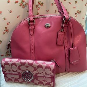 Coach Peyton Saffiano Cora Domed Satchel & Alexandra Sateen Signature Wallet
